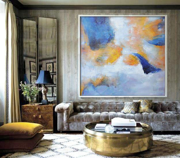 Original Extra Large Wall Art,Oversized Square Abstract Art,Contemporary Art Wall Decor,White,Blue,Yellow.etc